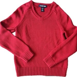 LANDS END School Uniform/Holiday Kids Cotton V-neck Sweater Red Size M 5/6